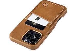 Dockem Étui à Cartes en Cuir Véritable V2 pour iPhone 16 Pro Max avec Découpe Contrôle de Caméra, Plaque Métallique Intégrée, Portefeuille avec 2 Emplacements Cartes de Crédit (Brun Clair, M2GL)