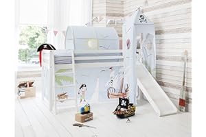 NOA AND NANI Noa & Nani - Midsleeper Cabin Bed with Slide and Pirate Pete Tent and Tower - (Solid White)