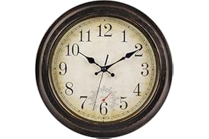 ‎JOMPARIS jomparis 30CM Outdoor Wanduhr mit Thermometer Außen wanduhr Wasserdicht und Wetterfest für Garten Terrasse Pool Patio(Bronze)