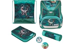 Herlitz Schulranzen Set 6-teilig Green Rex Ergonomische Ultraleichte Schultasche 1.Klasse Junge Mädchen Kinder 16 L