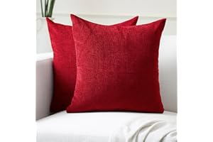 Encasa XO Chenille Cushion Covers Set of 2 | Scarlet Red - (16"x16") (40x40 cm) | Decorative Accent Square Throw Pillow Cases For Couch, Home Decor, Sofa