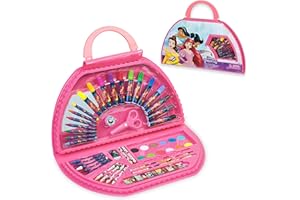 Disney Stitch Malkoffer 45+ Stück für Kinder ab 3, Prinzessin Malset Buntstifte Wachsmalstifte für Kinder - Tragbarer Malkoffer Kinder Geschenke (Rosa Prinzessinnen Set)