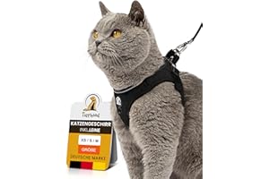 Tierhood - Katzengeschirr Set mit Leine für kontrollierte Freiheit - Softgeschirr - Komfortabel, Einstellbar & Robust - Geschirr für aktive Katzen (Schwarz, Größe M)