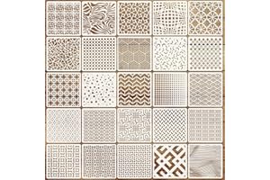 EAPIKON 25 Plantilla Dibujos para Pintar Manualidades, 15x15cm Plantillas Stencil Geometrico Reutilizables, Textura Template para Pared Muebles Textiles Scrapbooking DIY