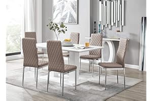 Furniturebox UK Imperia White High Gloss Dining Table Set and 6 Milan Chrome Faux Leather Dining Chairs (Dining Table + 6 Cappuccino Milan Chairs)