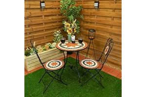 Bestfor Buying Mosaic Cast Iron Bistro Set, Garden Table & 2 Chairs