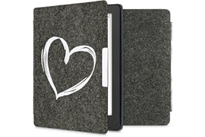kwmobile Custodia compatibile con Kobo Aura H2O Edition 2 - Cover a libro per eReader - Protezione in feltro - Flip Case - Cuore bianco/grigio scuro