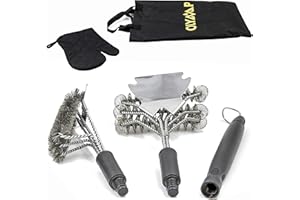 KVOTA Bürsten 2-er Set für alle Grillrosten mit Schutzhandschuh & Aufbewahrungstasche