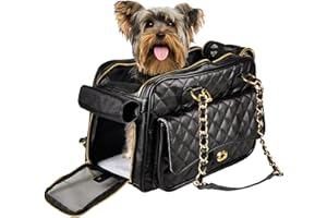 Sac de Transport Chat – Chien – Flamingo Gigi Noir – 40×22×28 cm – Similicuir + Mousse – Fond Amovible – Sangle sécurité – Poche – Pieds – Ventilation Enroulable