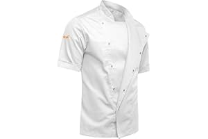 strongAnt Kochjacke Herren Slim Fit Stretch BW mit Druckknöpfen oder Reißverschluss, Bäckerjacke - Kurzarm - Schwarz Grau Weiß