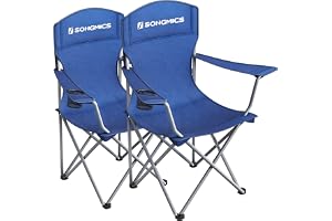 SONGMICS Hopfällbara Campingstolar, Set om 2, med Mugghållare | Utomhusstol i Stål, 86 x 54 x 97 cm, 150 kg Kapacitet, för Fi