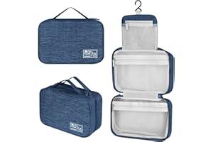 Neceser de Viaje Hombre Mujer, YOKGO Bolsa de Aseo con Gancho Colgante, Neceser Maquillaj Impermeable de Gran Capacidad, Makeupn Bag, Organizador Viaje Accesorios Azul Oscuro