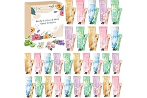 FONTOEN Set regalo di lozioni per il corpo per donne, 60 pezzi di lozioni per il corpo in formato da viaggio e mini creme per le mani, crema idratante per pelle secca, regali di Natale per donne, omaggi