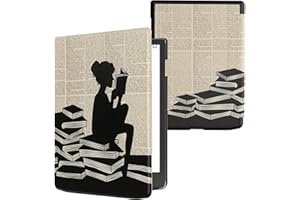 kwmobile Etui kompatybilne z Pocketbook InkPad 4 / Color 3 / Color 2 / Vivlio InkPad 4 / InkPad Color 3 etui - okładka czytnika e-booków - Dziewczyna i książki czarny/beżowy