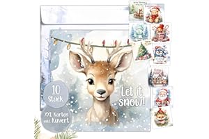 ‎TOBJA TOBJA Frohe Weihnachten Karte, 10 XXL Weihnachtskarten mit Umschlag Set - Lustige, süße Motive, 14,8 x 14,8 cm | Große Weihnachtskarte in 10 Variationen inkl. Umschläge.