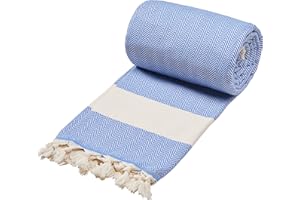 Sowel® XXXlL Ręcznik hammam, ręcznik plażowy, Fouta, 100% bawełna, 200 x 240 cm, niebieski Ocean Blue
