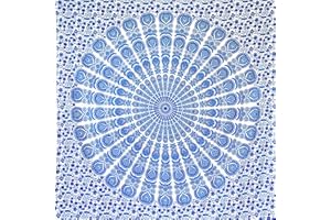 MOMOMUS Mandala Tapestry Wall Hanging - Mural Art 100% Cotton - Bohemian Fabric Wall Hanging Tapestry and Indian Wall Tapestry for Bedroom Aesthetic - White and Blue, 135x210 cm