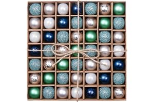 Valery Madelyn EG01S49BG03, Bombki Choinkowe Z Tworzywa Sztucznego, Błyszczące, Matowe, Dekoracja Bożonarodzeniowa, Motyw Gwiazda Północna, Niebieskie i Srebrne, 49 Sztuk