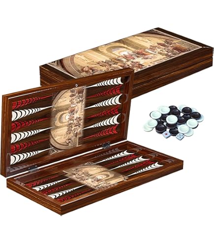 PrimoLiving Deluxe Houten Backgammon Set Porto - 25,5 x 26,4 cm - inclusief schaakbord