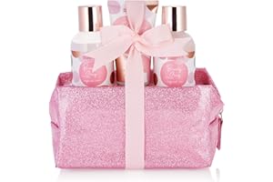 BRUBAKER Cosmetics Zestaw do kąpieli i pod prysznic Beauty Sleep Sugared Rose - zapach różany - 4-częściowy zestaw upominkowy w praktycznej kosmetyczce - różowe złoto