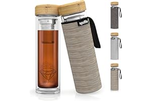 spottle Teeflasche mit sieb to go - Trinkflasche für Tee aus Glas in 500ml, 650ml, 1 Liter - Teekanne doppelwandig - Teezubereiter - Teebecher - Tea bottle