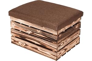 ‎LAUBLUST LAUBLUST Sitzhocker mit Stauraum - ca. 50x40x30cm, Braun - Polster Braun | Hocker aus Holz - Sitzbank für Drinnen & Draußen | Aufbewahrungshocker mit Deckel | Sitzpouf & Fußhocker