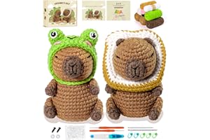 Fortuning's JDS Capybara Crochet Kit for Beginners Animal Knitting Kit Animal Crochet Capybara Kits Crochet Animals with Step-by-Step Video, Crochets Starter Kit with Hats Beginners Crochet Kit 2pcs