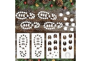 BOFUNX 4pcs Plantillas de Huellas Reyes Magos y Camellos Huellas de Botas de Reyes Magos Camello Reutilizables Plantillas Navideñas Decoración para Navidad Día de Reyes