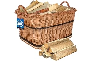 KOTARBAU® Weidenkorb für Brennholz - Holzkorb für Kaminholz - Erntekorb - 55x45 cm - Kaminholzkorb mit Henkel - Holz Tragekorb - Brennholzkorb - Weide - Natürlich - Zweifarbig