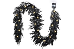 Valery Madelyn Halloweendekoration, 180 cm, halloweengirlang, svart med 20 LED-timerbelysning, konstgjord skrämmande grangirl
