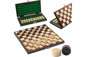 Master of Chess Dames Bois et avec Pieces 32 cm - Fait Main Jeu de Dame Voyage Pliable - Petit Jeux de Dame pour Enfants et Adultes - Pions en Bois de Charme