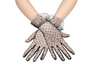 Coucoland Guanti lunghi da donna a pois corti in rete trasparente, guanti da sposa, guanti da festa opera, per carnevale