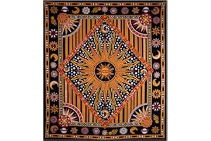 THE ART BOX Soleil Lune Hippie Mandala Brûlant Soleil Psychedelic Tapisserie Orange - 140 x 210 cm Indien Coton Zodiaque Tenture Bohémien Céleste Tapisserie pour Chambre