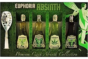 Euphoria Premium Absinthe Collection Set | Original - 80 - Black - Cannabis (4 x 50 ml), 35mg/kg thujone, Zucker, Löffel