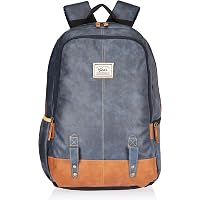 Gear Classic Anti Theft Faux Leather 14 cms Navy Tan Laptop Backpack (LBPCLSLTH0519)
