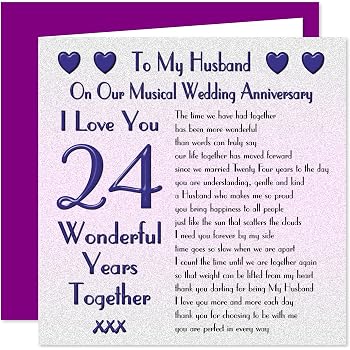 Glückwunschkarte Zum 24. Hochzeitstag | Happy Musical Anniversary | Red Heart Kollektion Von Hunts England
