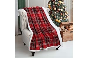 CATALONIA CLASSY Catalonia klasyczna, świąteczna narzuta na łóżko do oglądania telewizji, koc sherpa 150 x 130 cm, super miękki, ciepły, wygodny, pluszowa pościel z polaru na kanapę, do chaty, dekoracyjny koc, czerwony Red Buffalo