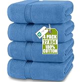 Utopia Towels Bath Towels Cotton Pack of 4 69x137cm Electric Blue | Ring Spun Cotton Towels, Lightweight and Premium Quality