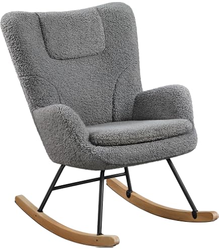 Fauteuil à Bascule Sanka En Tissu - Chaise Relaxante Avec Accoudoirs Et Structure Métal/Bois