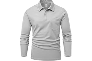 Rdruko Men's Breathable Long Sleeve Polo Shirts Casual Smart Button Neck T Shirts Wicking Quick Dry Work Golf Hiking Tops with Pocket