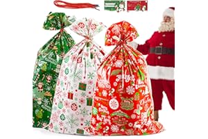 YAAVAAW 3pcs Jumbo Christmas Sacks Extra Large Bags 36 x 56 inch Oversized Xmas Gift Bags Huge Big Santa Sacks Toy Wrapping Bags Giant Gift Bags for Christmas Presents with Drawstring Red Green