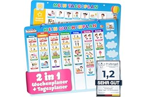 YOURGANIZE Montessori 2 in 1 Wochenplaner für Kinder und Tagesplaner für Kinder, inkl. 196 Magneten und 160 zusätzlichen Aufklebern zur Personalisierung der Routinekarten
