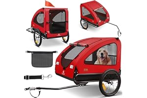 KESSER® Chariot pour Chien 2-en-1 Remorque pour Chien, Poussette pour Chien Remorque pour vélo Grand Volume env. 250 l - INCL. Drapeau et Sac - 600D Oxford Canvas, Pliable Concept, Rouge Noir