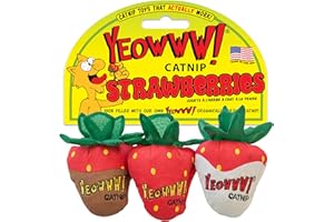 Yeowww! Strawberries Cat Toy – 100% Organic Catnip-Filled, Durable Cotton, No Fillers, Natural Dye, Long-Lasting, USA Grown Catnip, Fun Chew and Play Toy for Cats