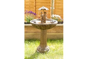 Garden Mile® Mesa de baño para pájaros alimentada por energía solar, fuente de agua para jardín | Independiente de 2 niveles en cascada para patio, césped, centro de mesa, fuente de agua para jardín,