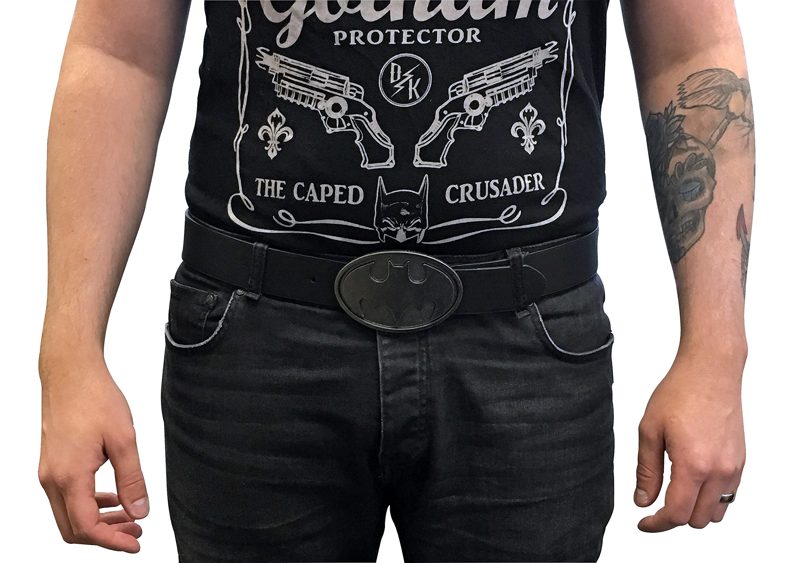 DC-Comics-Herren-Erwachsene-PU-Leder-Verstellbarer-Neuheit-Grtel-mit-Batman-Metallschnalle-Emblem-fr-Geek