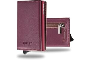 1onespo MAGNETIC Porta Carte di Credito Donna - Portafoglio donna piccolo con Portamonete e Contanti -Porta tessere e documenti - Portacarte protezione RFID, Bordeaux SAFFIANO