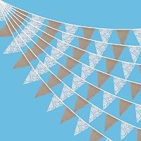 Guirlande Fanion Toile De Jute Et Dentelle JijAcraft 10m - 36 Drapeaux Triangle Vintage Mariage