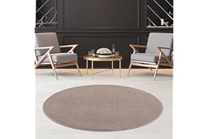 JIMRI Fashion4Home - Tappeto a pelo corto in tinta unita per salotto, cameretta dei bambini, camera da letto, studio, ufficio, corridoio e cucina, colore: beige, dimensioni: 80 cm, rotondo