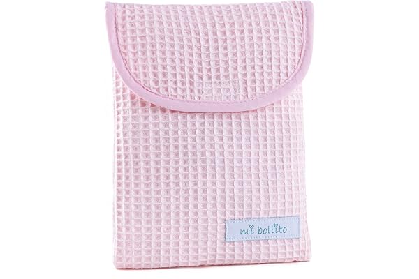 mi bollito – Sac organisateur pour couches et lingettes pour bébé, tissu gaufré 100% coton, fermeture rapide type velcro, pratique et élégant., rose clair